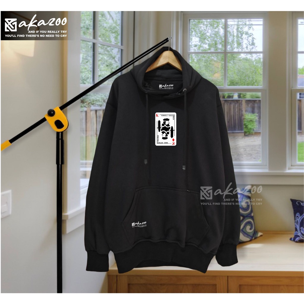 switer cowok sweater pria jpn akazoo warna hitam GAMBAR KARTU K sablon putih  hoodie pria distro original premium jumbo tebal sweater cowok kekinian murah 2022 hudy pria keren distro terlaris zipper hoodie ovesize korean style unisex premium akazoo brande