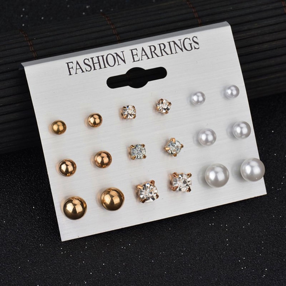 Hu Hu Hu Hu Hu Alat Bantu Pasang Kacamata♡ 9 Pasang / Set Anting Tusuk Mutiara / Berlian Imitasi Untuk Wanita