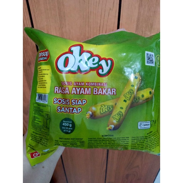 sosis ayam bakar merek okey isi 30 buah sausage chicken lezat dan enak cemilan siap santap so nice