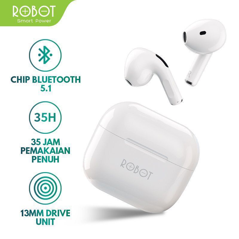 [ROBOT RT50] Earphone Wireless Airbuds IPX4 Waterproof Headset by robot original bergaransi