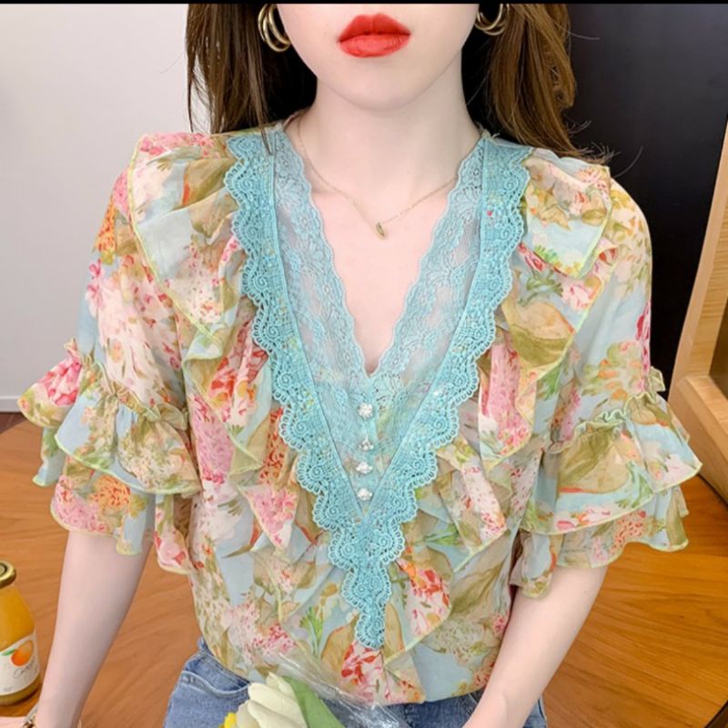 MDLV ~ 7292# Rheine Floral Top Chiffon Atasan Blouse Premium Fashion Import