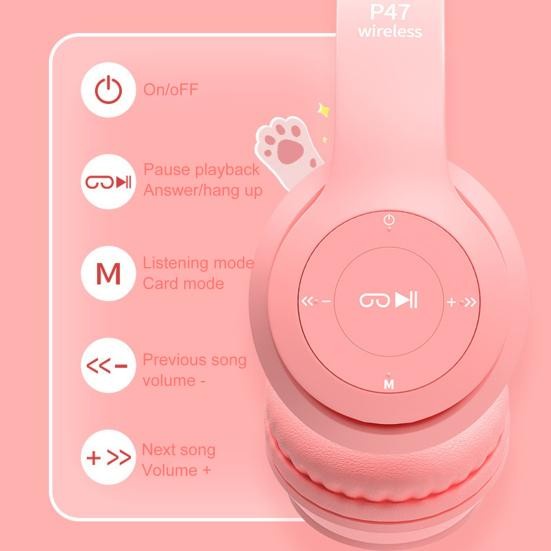 Headphone Bluetooth Cat Headset Gaming Wireless Telinga Kucing LED Bando Telinga Kucing