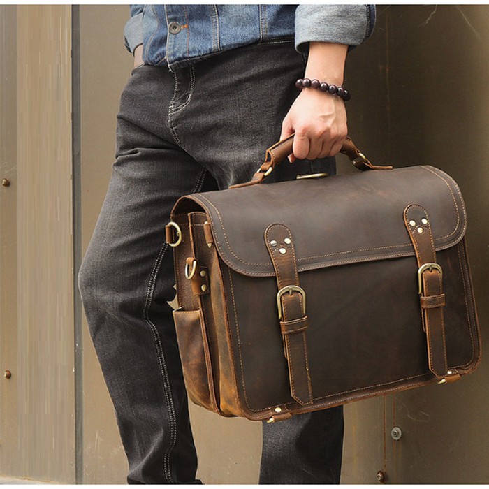 Tas Kulit Asli Pria -  Tas Selempang Laptop Multifungsi - Classic Postman Briefcase Napoleon Origina