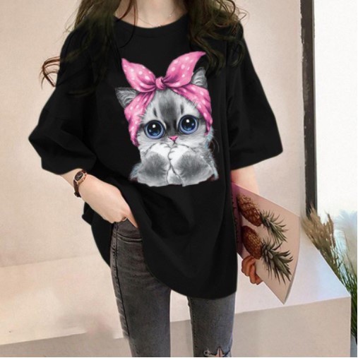 KAOS OV ERSIZE WANITA SWEAT CAT