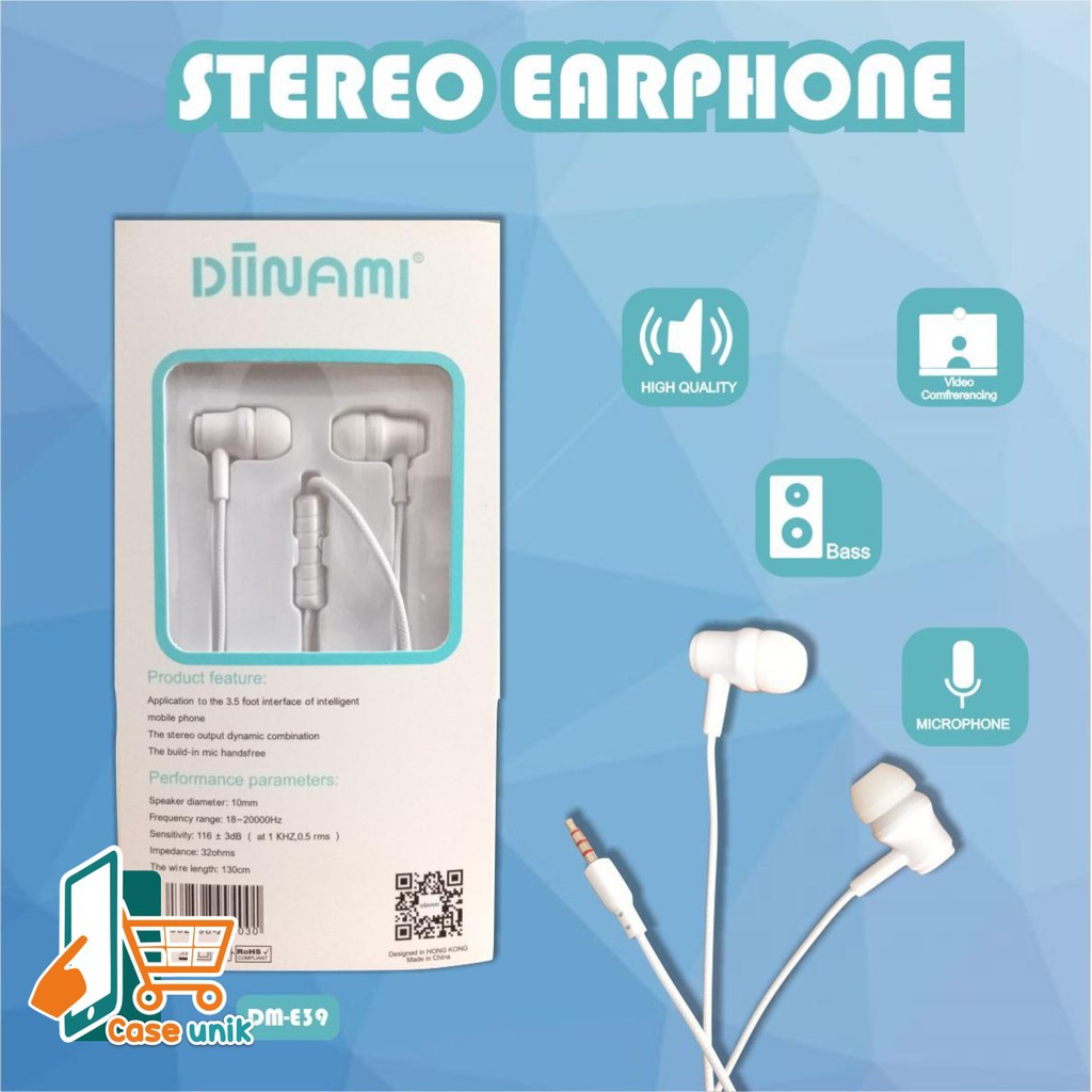 BM031 Headset DIINAMI E39 stereo Earphone Bass Android iPhone Original With MIC - Garansi 1 Tahun CS3016