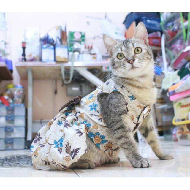 Dress batik bunga coklat lucu untuk kucing dan anjing size S M L XL