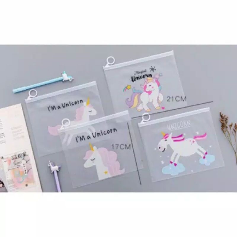 Zipper Bag Unicorn Pouch Kosmetik Transparan