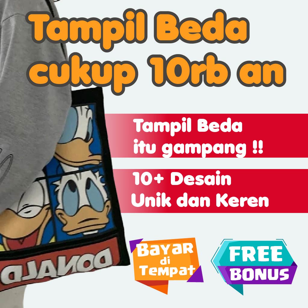 Tas Totebag Wanita Canvas Kuliah Premium Vintage Pria Resleting Tebal Estetik Sleting Kerja Motif To