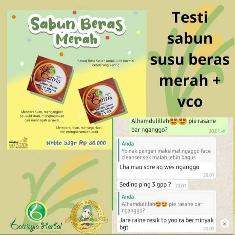 SABUN VCO BATRISYIA HERBAL SEMUA VARIAN/ SABUN CUCI MUKA BATANG BERAS MERAH PEPAYA BENGKOANG SUSU