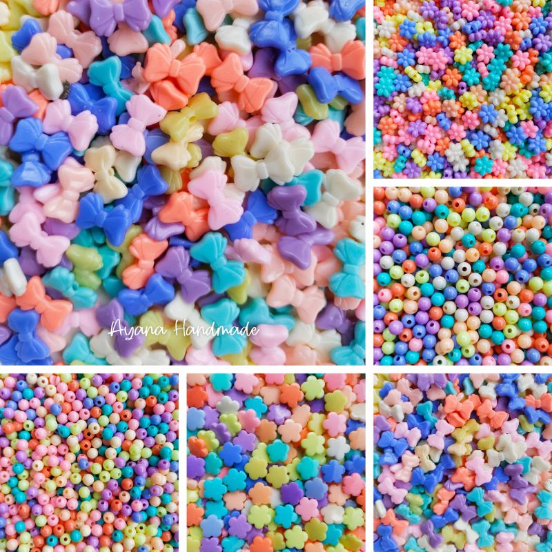 Aneka parel manik warna pastel ringan manik pita manik bunga manik bulat 6mm 8mm