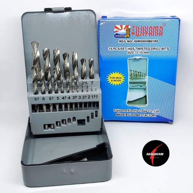 Fujiyama Mata Bor Set Besi dan Kayu HSS 1-10 mm isi 19 pcs