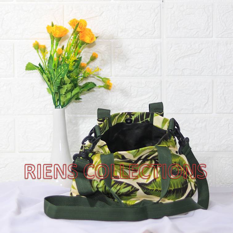 RIENS COLLECTIONS. SLING BAG TAS SELEMPANG KANVAS MOTIF  ADENIA HIJAU SBC02081