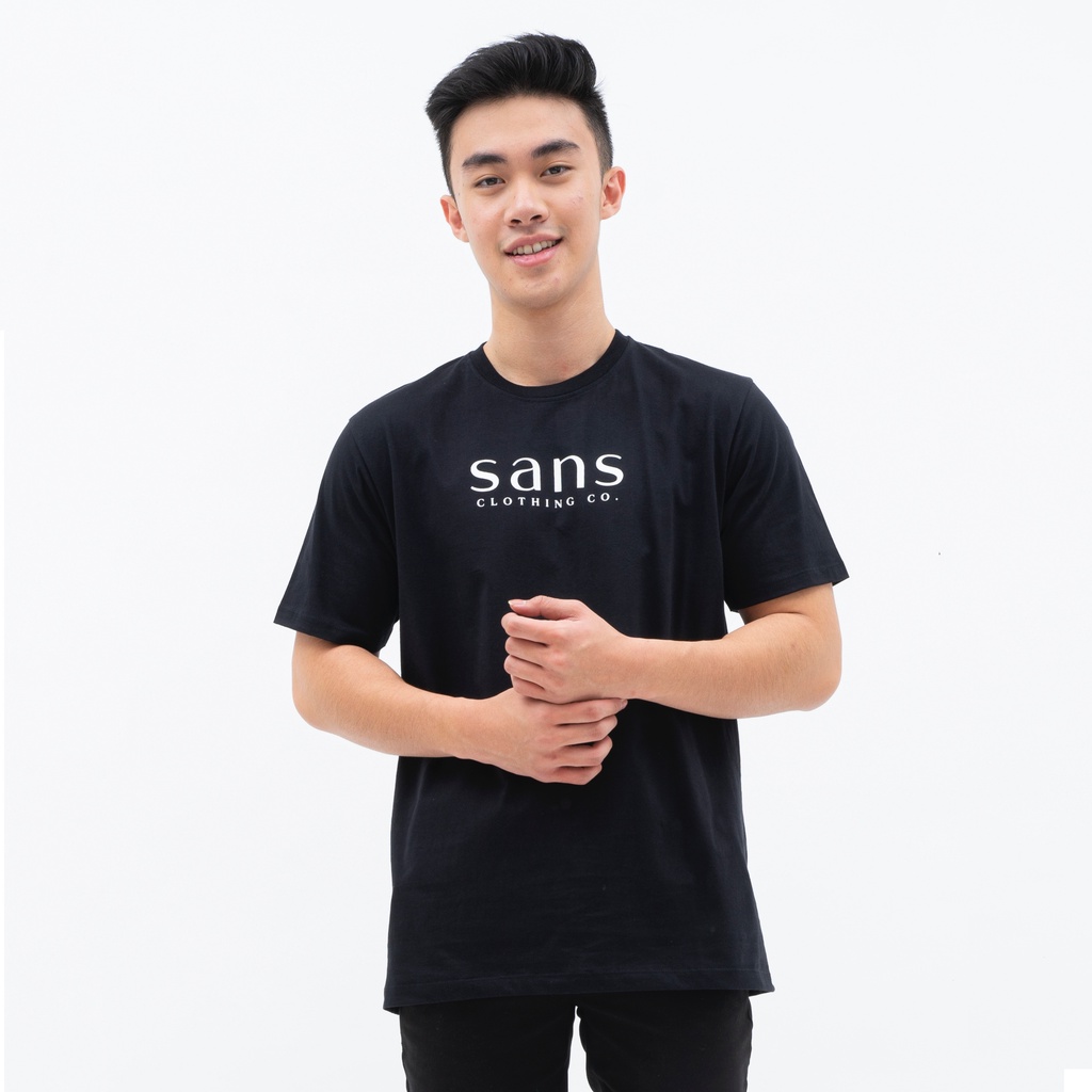 SANVANINA Baju Kaos Cotton Combed Unisex Sans Tee Black White Shirt | D-02