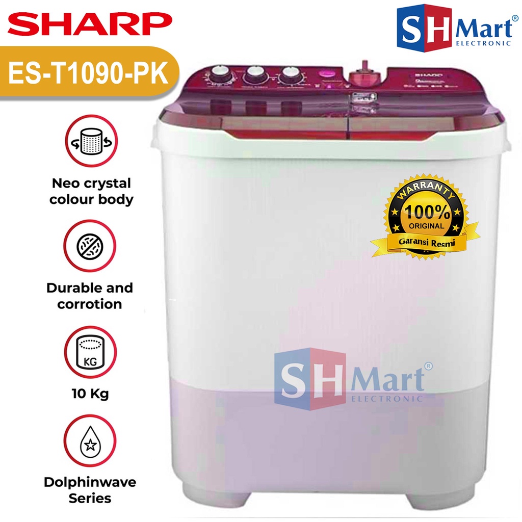 MESIN CUCI SHARP 2 TABUNG 10 KG AQUAMAGIC KG ES-T1090 / EST1090 DOLPHIN PULSATOR GARANSI RESMI