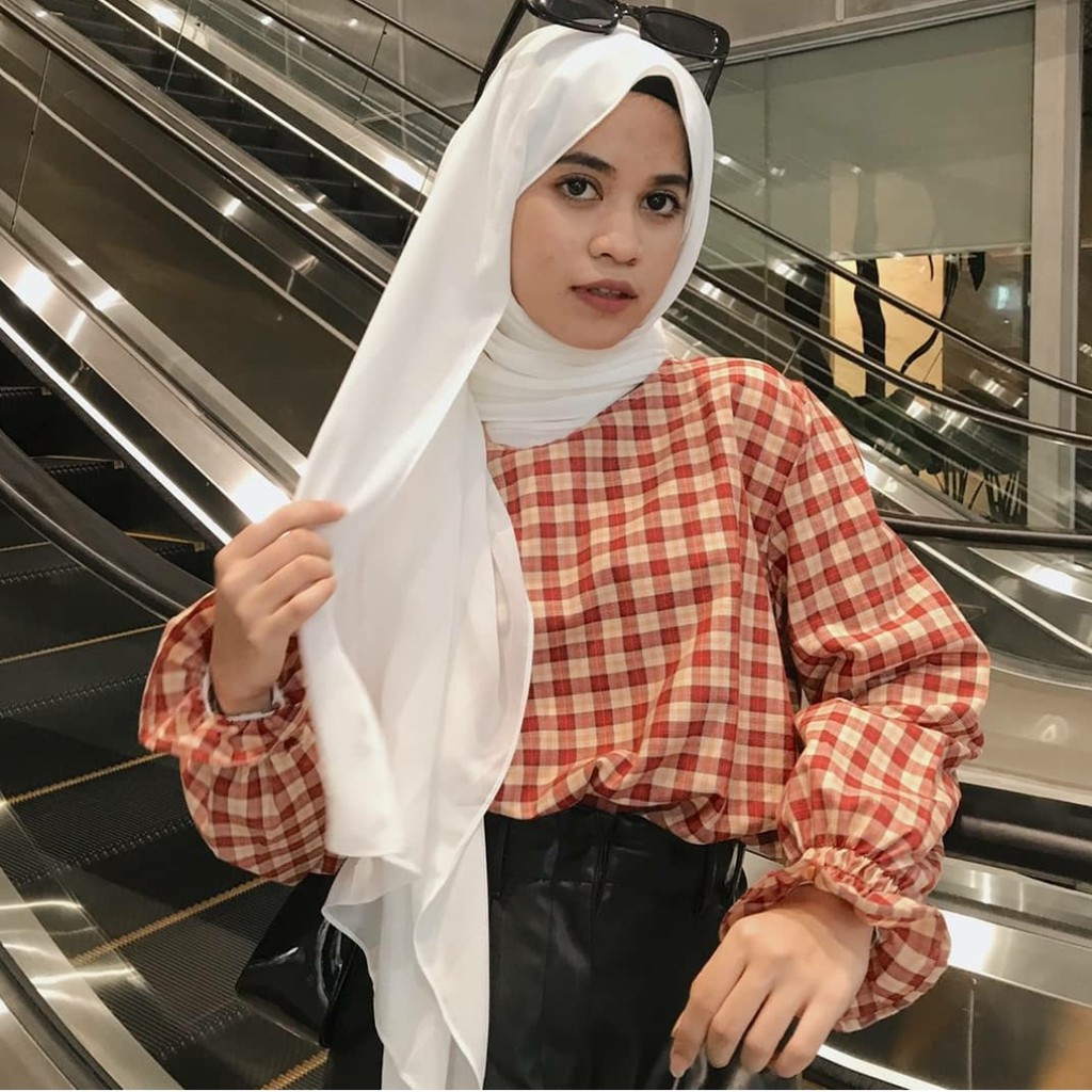 TARTAN BLOUSE MOTIF - BAJU BLOUSE - BAJU ATASAN WANITA - BAJU REMAJA CEWEK - BAJU KEKINIAN