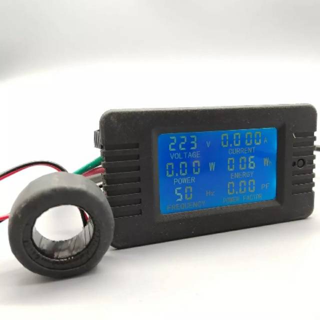 Pengukur Volt Amper Energi Frekuensi Daya Faktor Panel Meter Arus Detector 110 V 220 V 100A LCD Biru