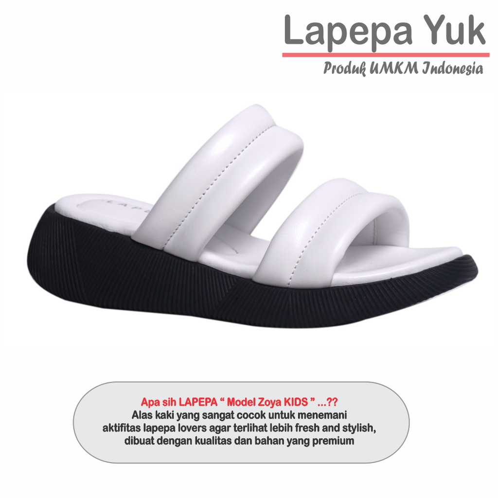 LAPEPA YUK - Sandal Platform Anak Perempuan Usia 2 sampai 10 Tahun ZOYA KIDS Sendal Anak cewek Wedges Wanita Empuk Model Silang Warna WHITE  Putih Ban dua Lucu  cewe Slop Usia Umur 3 4 5 6 7 8 9 thn Tahun Premium Ori Original Mall Official Store