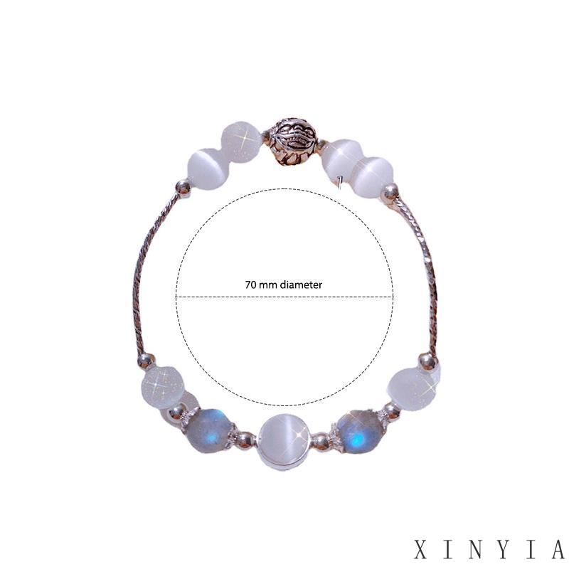 Xia.id Gelang Tangan Manik Batu Opal Moonstone Kristal Aksesoris Pria / Wanita