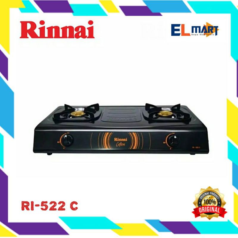 Rinnai Kompor Gas 2 tungku Teflon RI 522C  - 522 C -RI522C Api Biru SNI