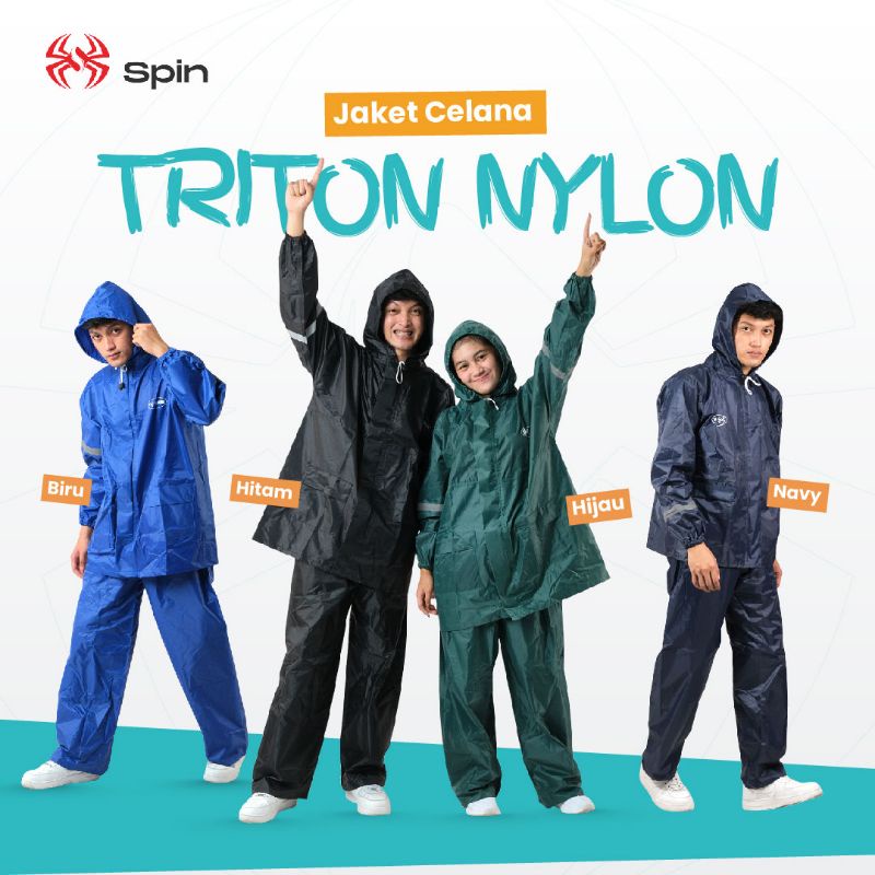 SPIN TRITON - JAS HUJAN JAKET CELANA NYLON IMPOR JUMBO XXL TEBAL PRIA WANITA HIGH QUALITY