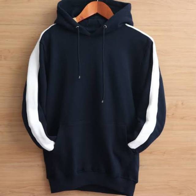  JAKET  HOODIE  hitam  lis putih  ZIPPER POLOS HYPEBEAST GARIS 