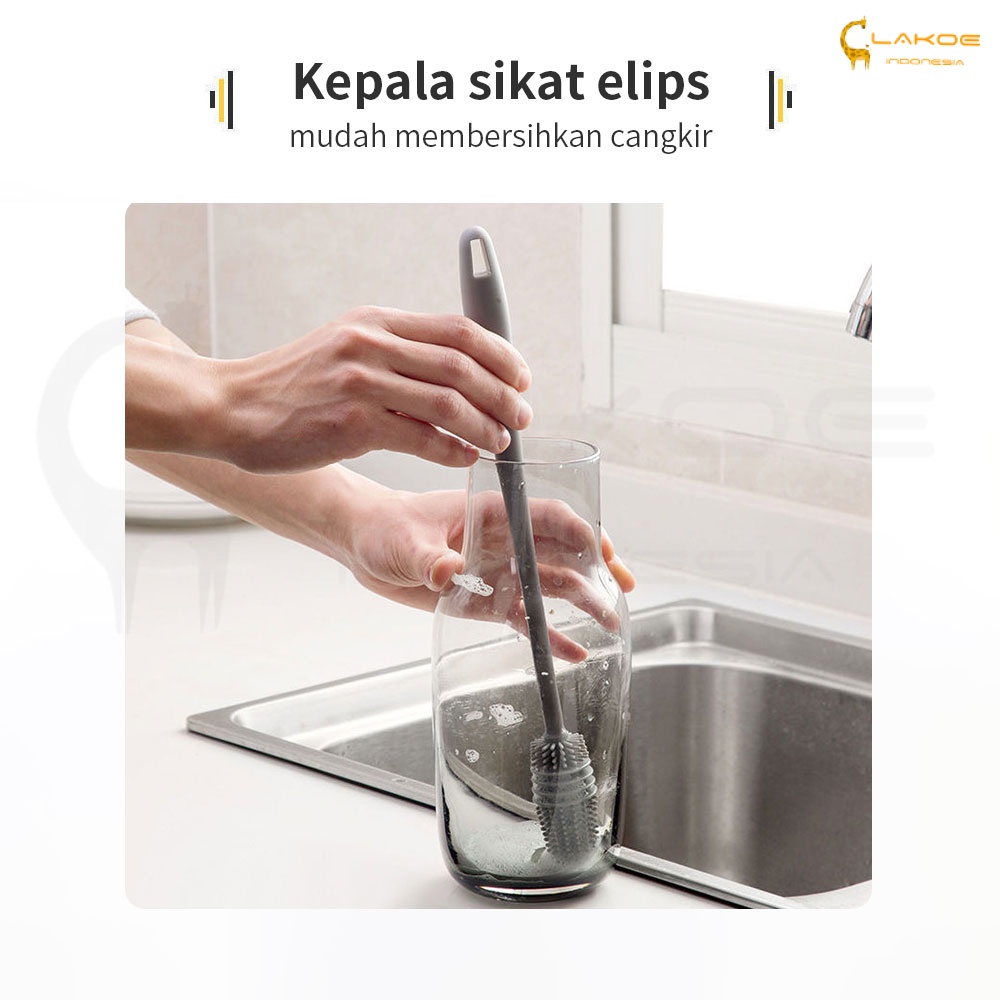 LAKOE Sikat pembersih botol bahan Silikon Gagang Panjang