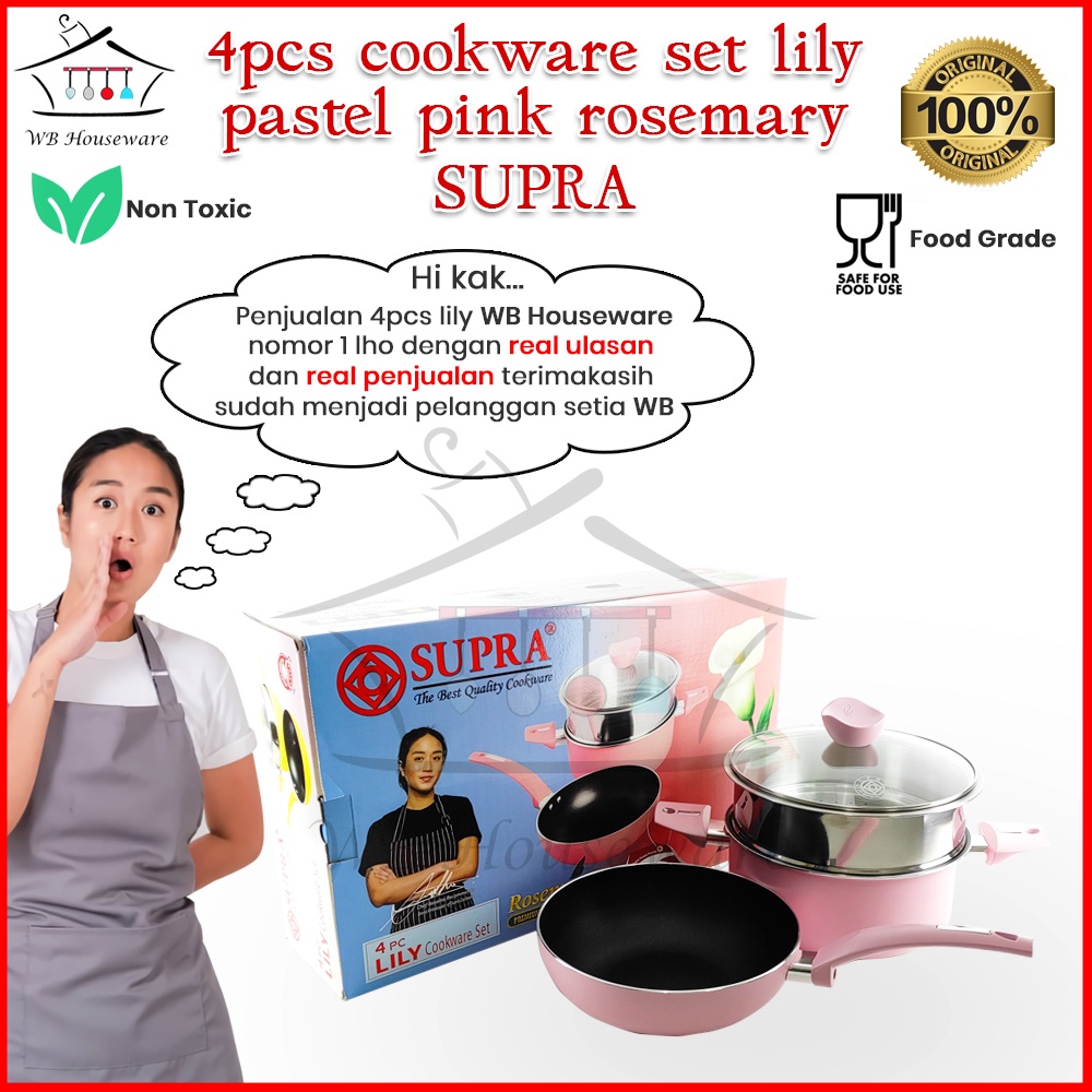 panci set supra anti lengket /4pcs cookware set lily pink pastel SUPRA / panci renatta series