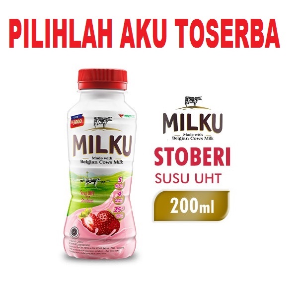 MILKU Susu UHT Rasa STROBERI 200 ml - (Harga paket isi 6 botol)