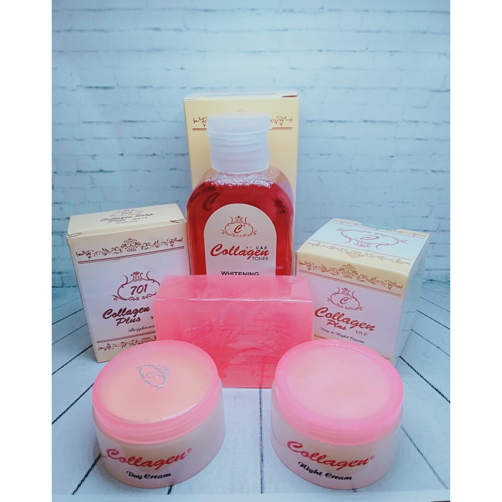 Paket cream pemutih collagen siang dan malam sabun dan toner