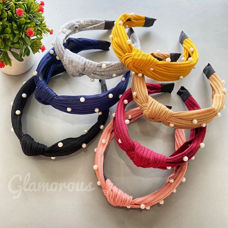 Bando Korea Bandana Wanita Murah / NAGITA  / scruncie korean Simpul mutiara Aksesoris Rambut Import Chail