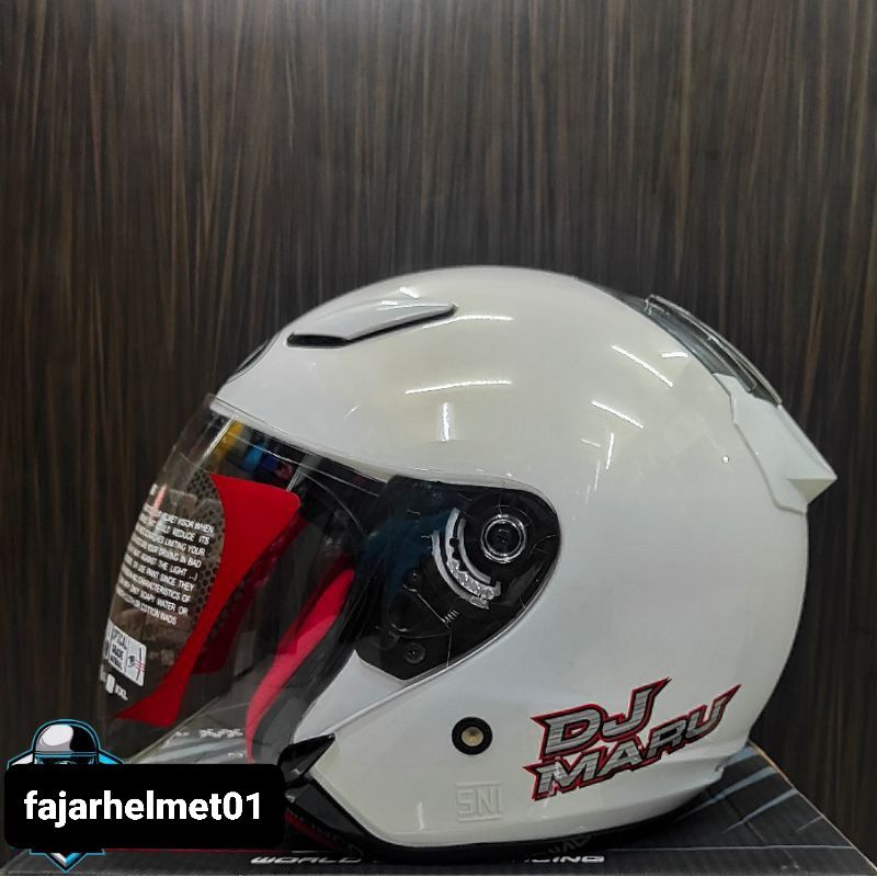 Helm Half Face KYT Dj Maru Putih / Solid White Pearl Paket Ganteng Redbull Original SNI-DOT