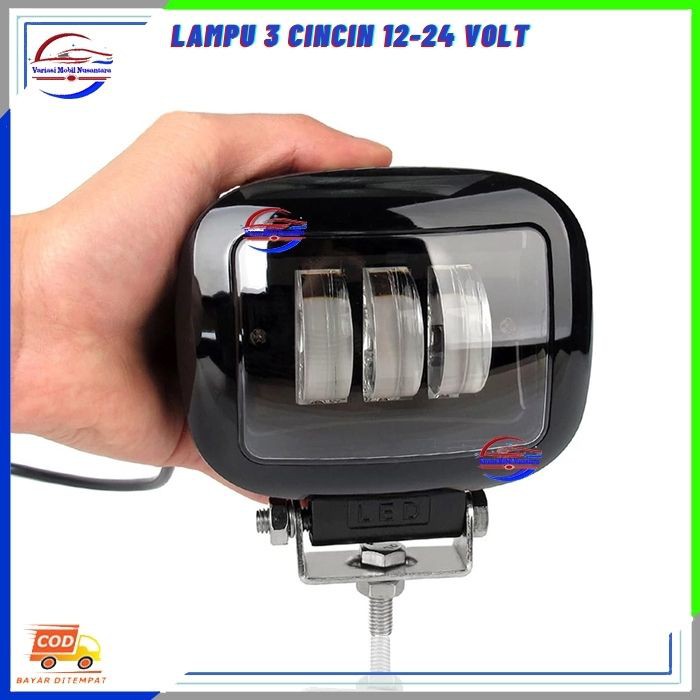 Lampu Led Variasi Tembak Sorot Kabut Depan Kotak 3 Cincin Variasi Mobil Truk Truck 12-24 Volt