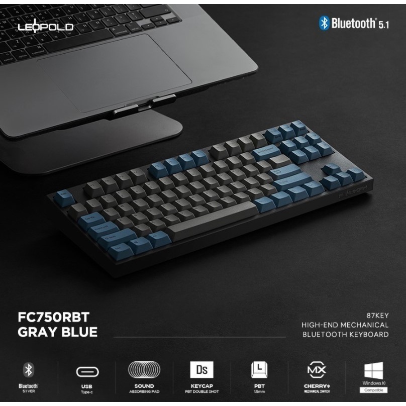 Leopold FC750R Grey Blue - Bluetooth Wireless Mechanical Keyboard