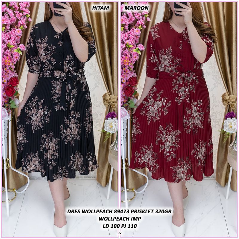DRESS PLISKET IMPORT DRESS KOREA RETRO HEBRUM KOREA STYLE VINTAGE MIDI DRESS 894733