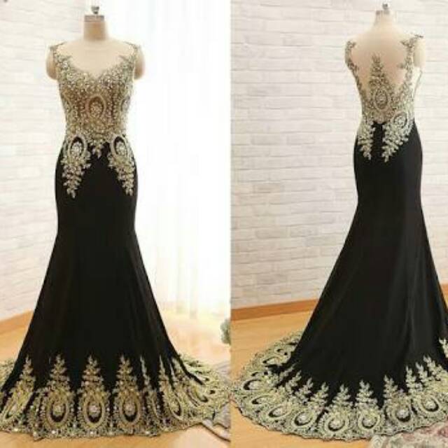 Gold Mermaid black evening dress