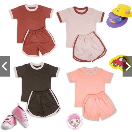 Set Ringer Tee Earth Tone Series / Setelan Anak Katun 0-5 Thn / Playset / Basic Tee Hotpants