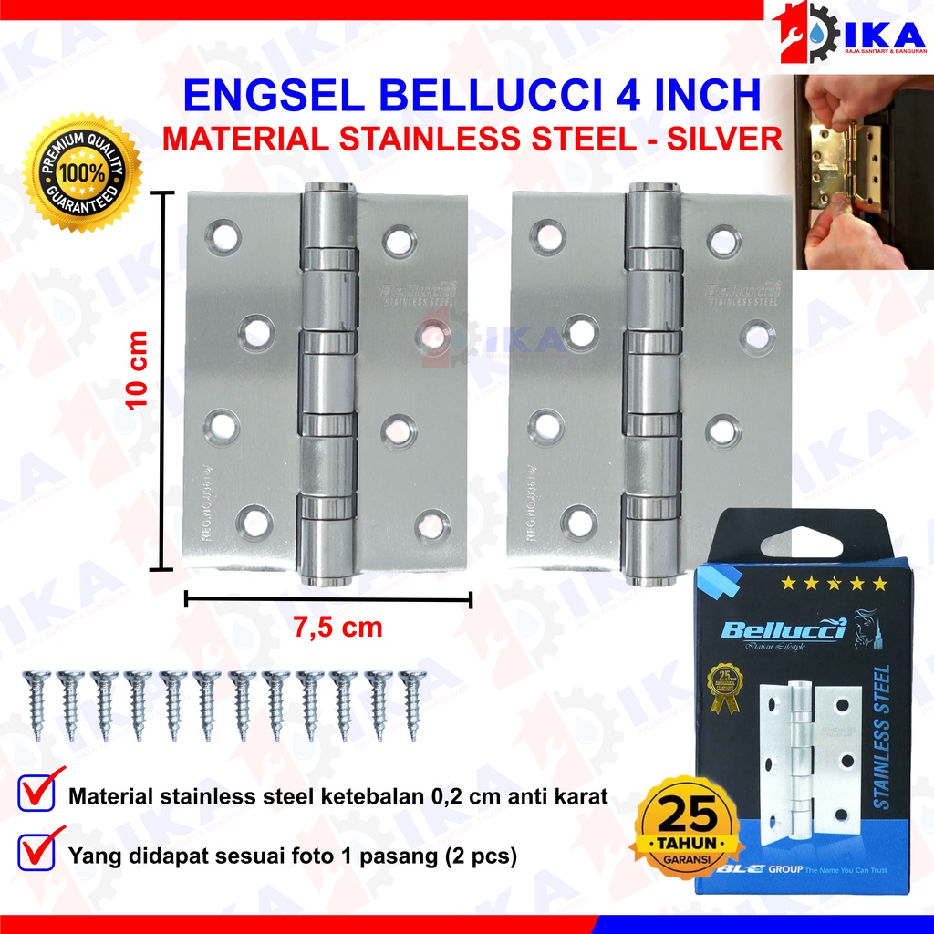 Engsel 3 inc Stainless tebal/ Engsel 4 Inch Stainless Tebal BELLUCCI BLC BELUCI / ENGSEL STANLIS engsel jendela engsel pintu,kunci pintu/ jendela TAHAN karat awet bergaransi kuat tebal ss sus kupu2 iron hinges