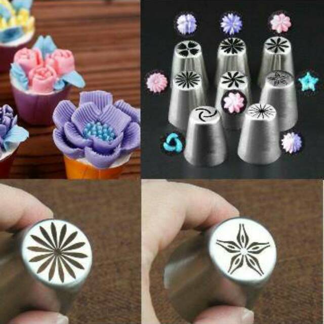 Alat hias kue spuit piping bunga tulip rusia set 8 pc