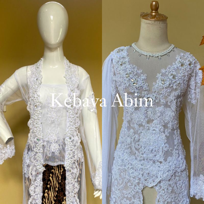 [READY] Kebaya Akad Nikah Full Payet | Gaun Pengantin Kerah Bulat | Atasan Kutu Baru / Maudi