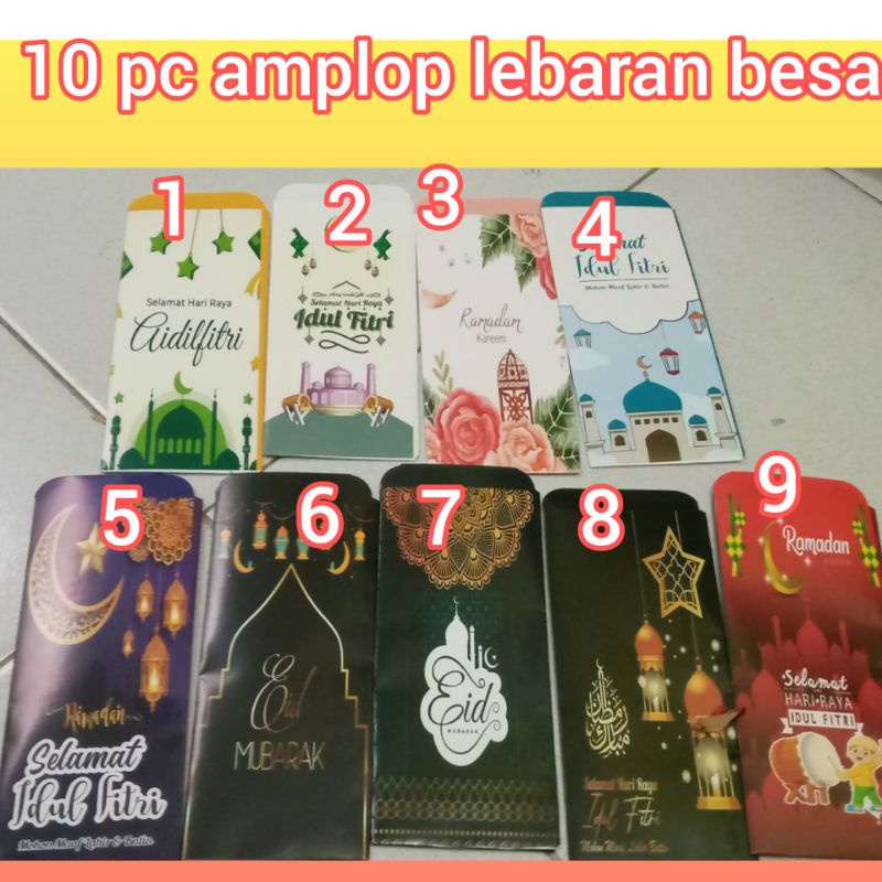 pilih motif 10 pc Amplop lebaran besar 7.2x18 tema lebaran