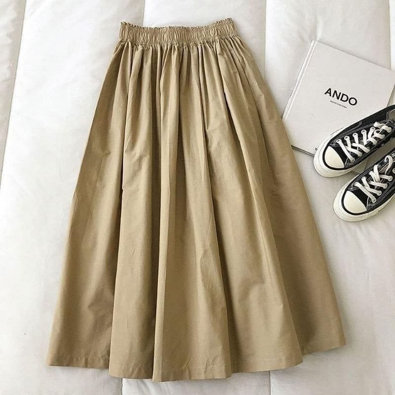 ROK JACKLYN SKIRT HS KATUN LINEN PINGGANG KARET Rok Wanita Terbaru 2023 Rok Katun Skirt Panjang 64 cm Korean Style Rok Motif Kotak Rok Panjang Kekinian Rok Polos Rok Rample BEST SELLER Ready Stok Putih Hitam Navy Moka