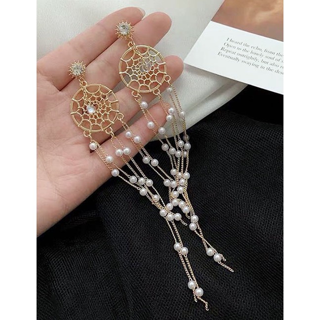 LRC Anting Tusuk Golden Dream Catcher Tassel Pearl Cutout K12633