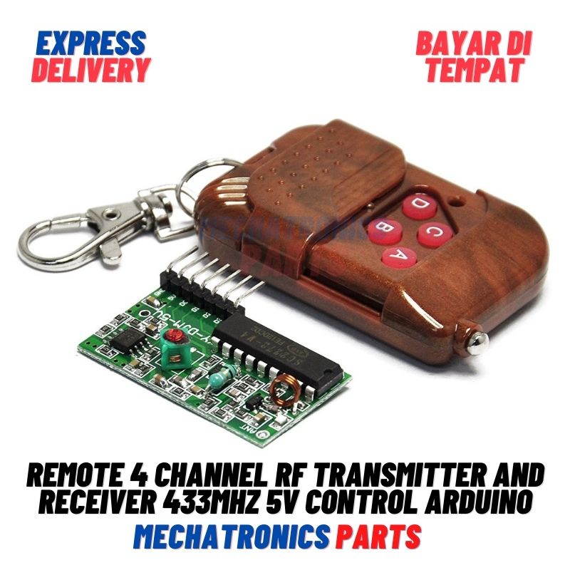 REMOTE 4 CHANNEL RF TRANSMITTER AND RECEIVER 433MHz 5V CONTROL ARDUINO