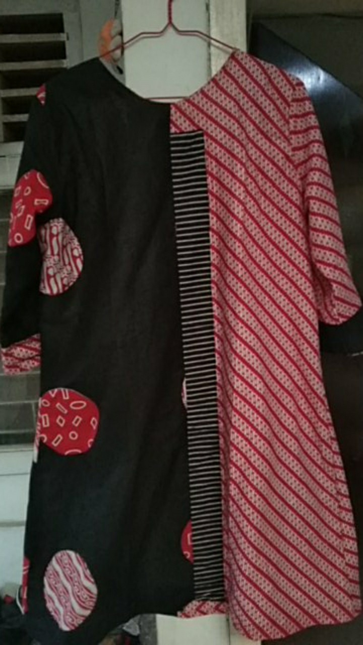 Tunik Nadine Tunic Batik Modern Seragam Kerja Kantor Wanita Murmer Cantik Keren Lucu Katun Merah