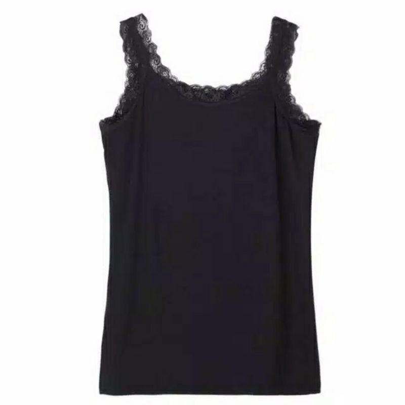 Tangtop Renda Wanita Polos Ukuran Standart  Fit XL Camisol Supersoft Standart All Size Tanktop Cewek-Hitam