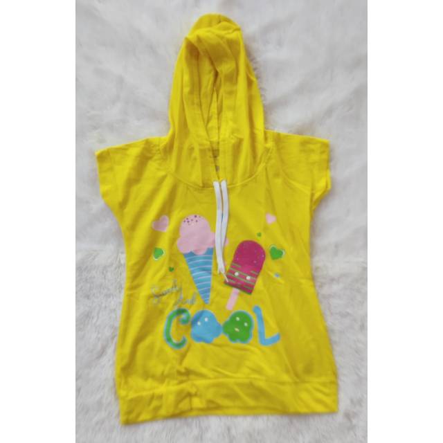 Kaos anak perempuan hoddie bertopi