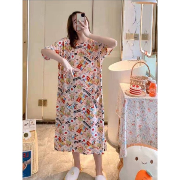 New Daster Jumbo Piyama Murah Import Piyama Import Wanita Daster Wanita Sleepwear Import free pouch-9