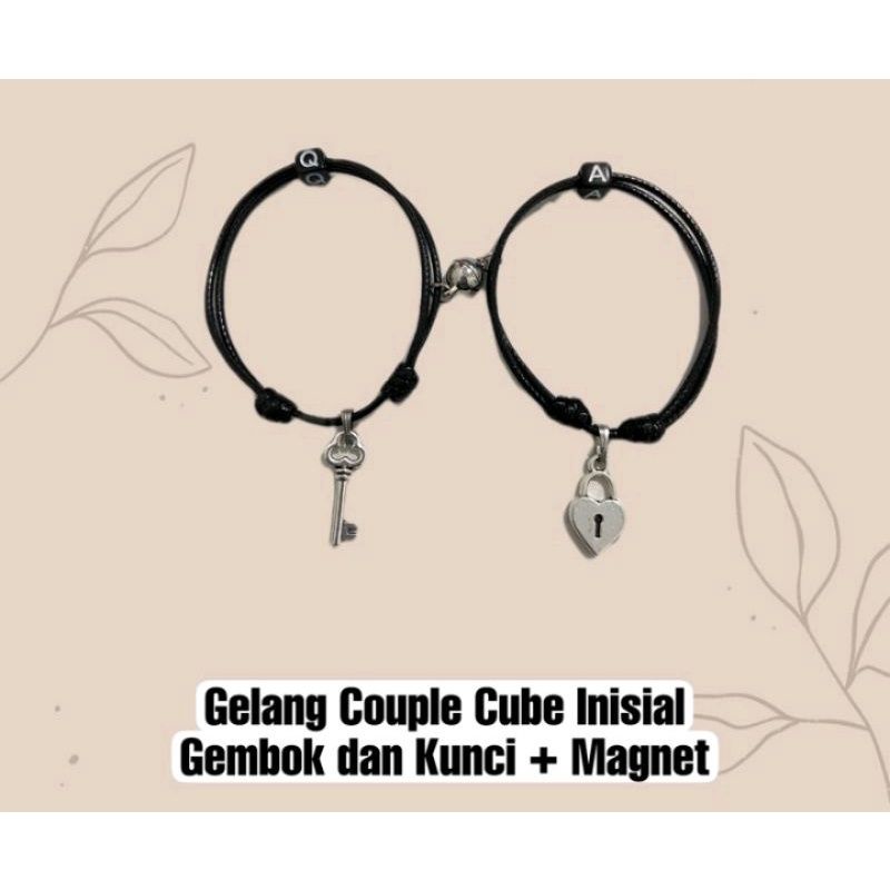 SEPASANG Gelang couple gembok kunci inisial / Nama + magnat