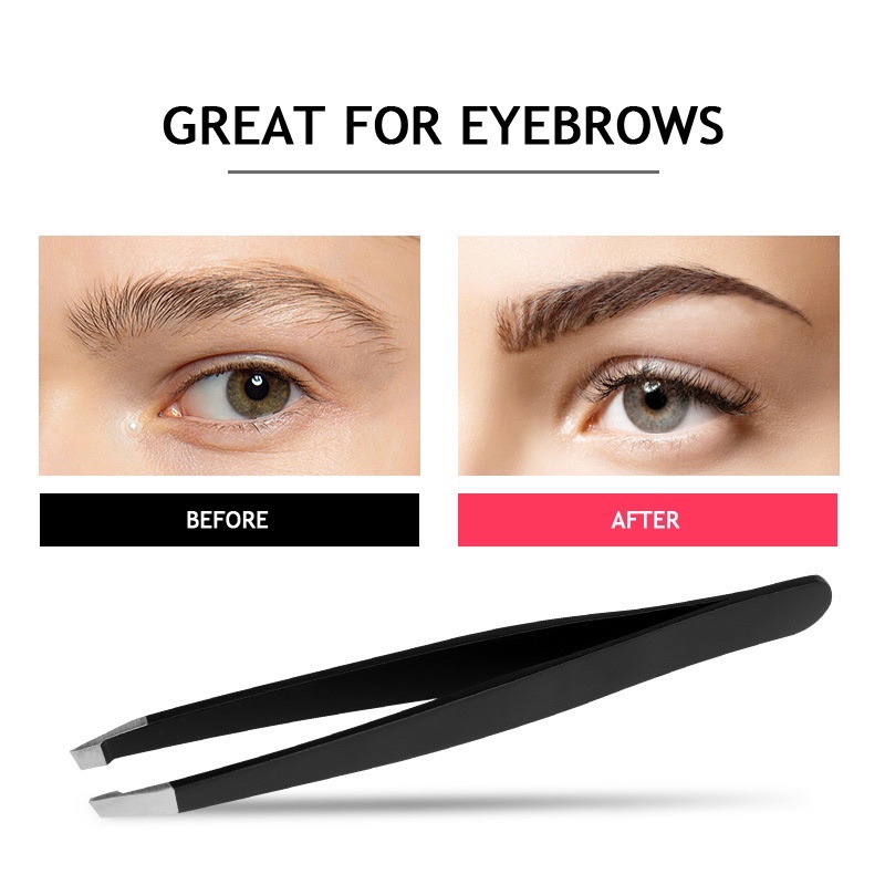 Eyebrow Tweezer - Eyebrow Tweezer BLACK Hair Beauty Fine Hairs Puller Stainless Steel Slanted Eye Brow Clips Removal Makeup Tools