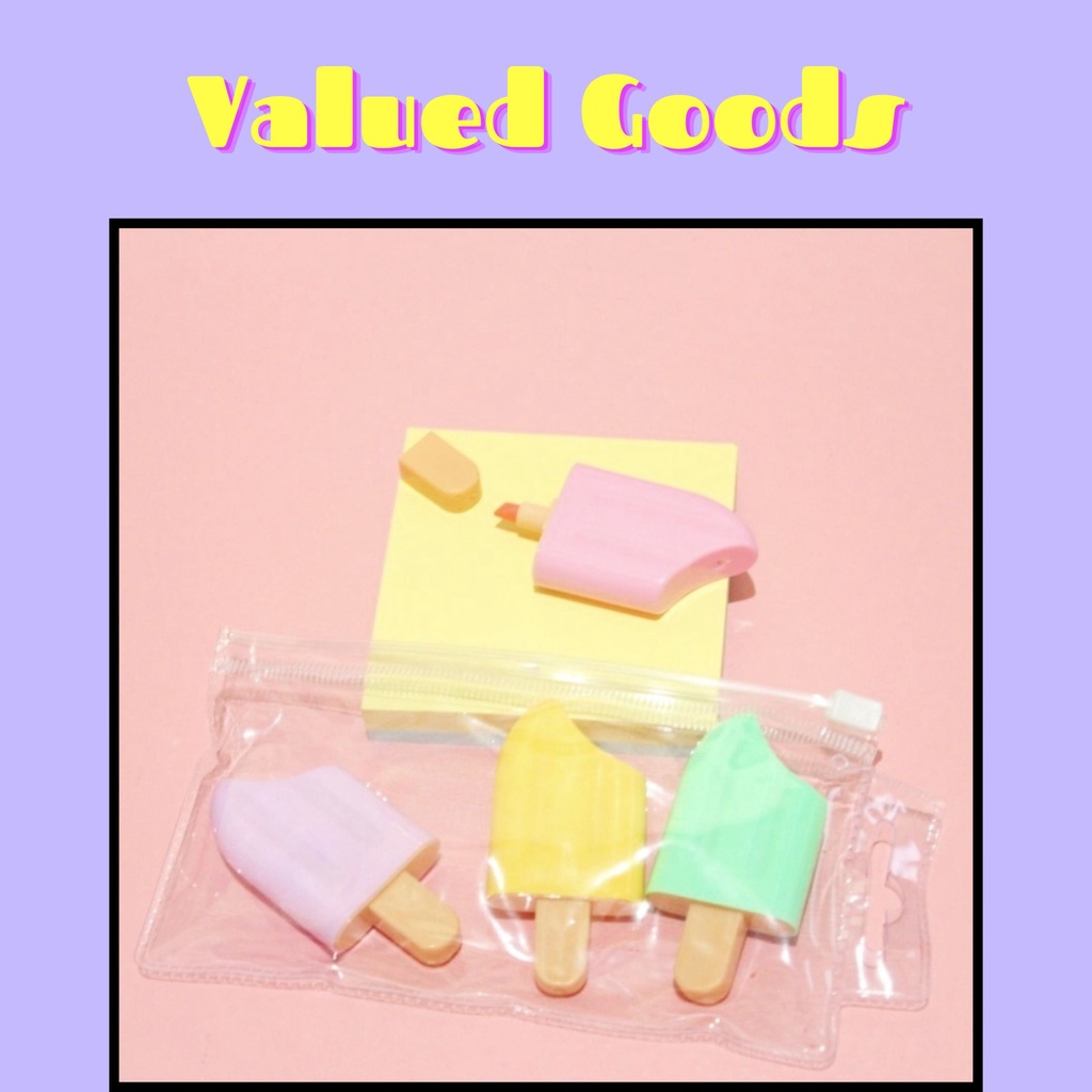 

Highlighter stik es krim 4 pcs 1 set + tempat dompet transparant - stabilo tumpuk warna warni pewarna penanda catatan alat tulis kantor kerja lucu unik bentuk makanan ice cream stick dessert lucu unik